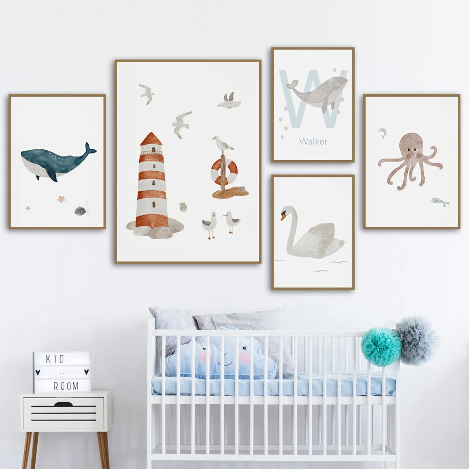Custom Name Whale Octopus Turt - Baby Nursery Animal Pictures 리뷰 및 가격