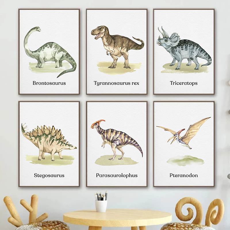 Watercolor Dinosaur Poster Nur - Baby Nursery Animal Pictures 리뷰 및 가격