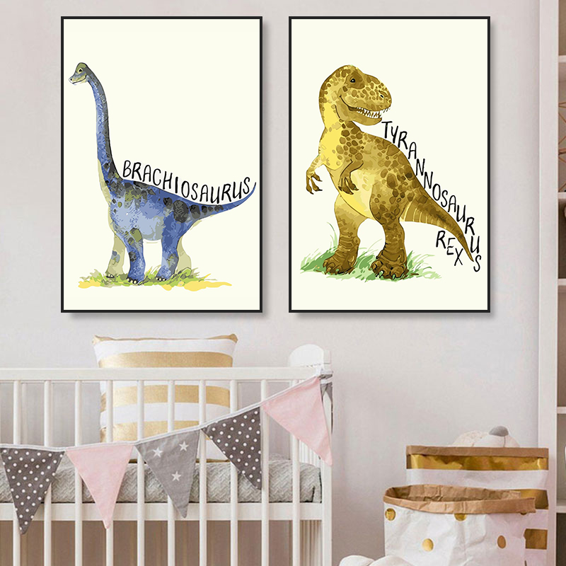 Watercolor Dinosaur Poster Nur - Baby Nursery Animal Pictures 리뷰 및 가격