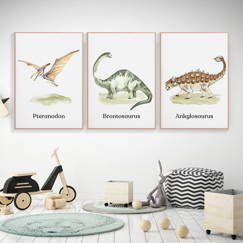 Watercolor Dinosaur Poster Nur - Baby Nursery Animal Pictures 리뷰 및 가격