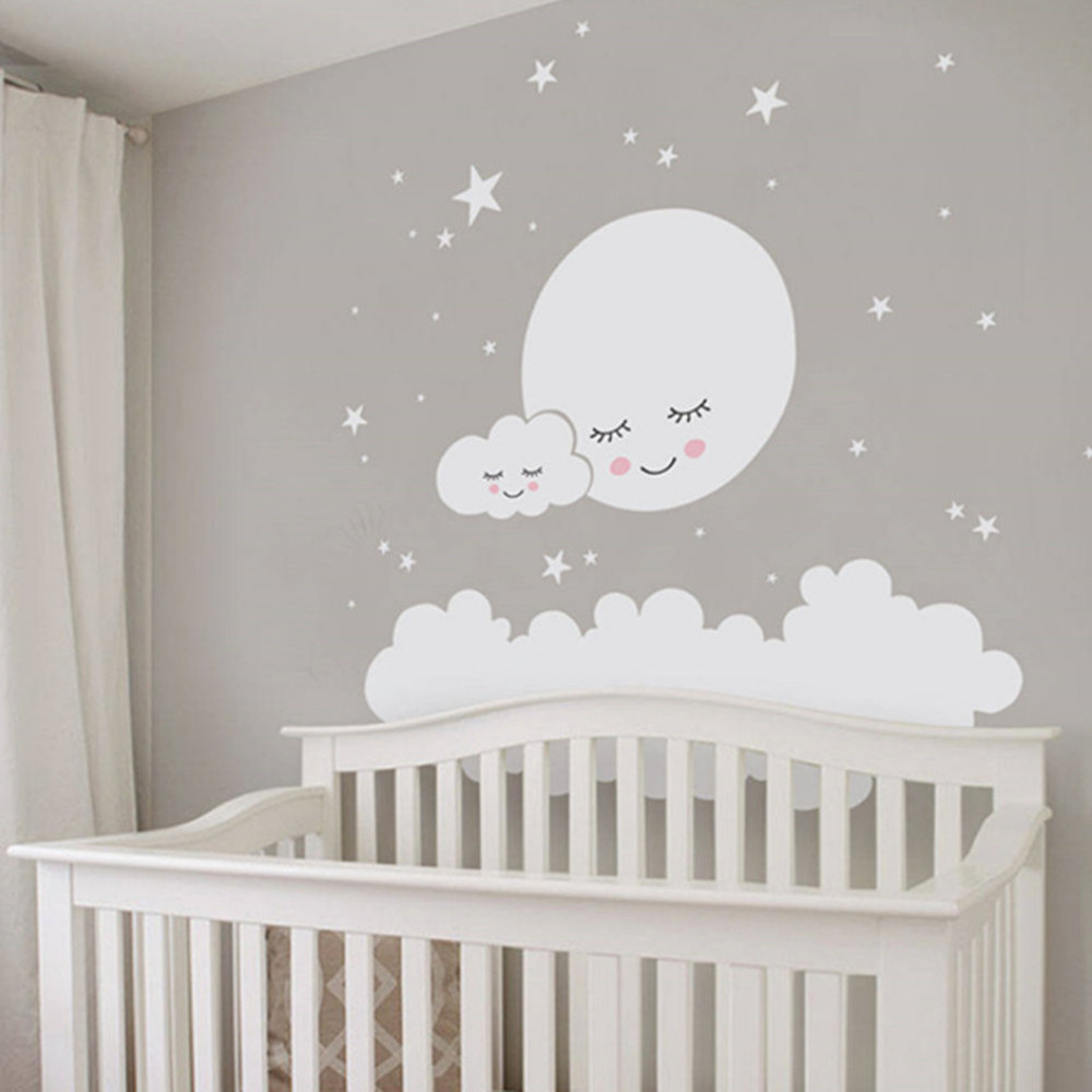 Beautiful Moon stars Wall Deca - Baby Nursery Vinyl Wall Stickers 리뷰 및 가격