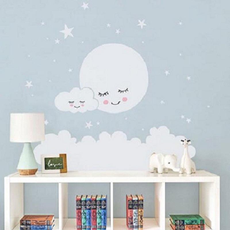 Beautiful Moon stars Wall Deca - Baby Nursery Vinyl Wall Stickers 리뷰 및 가격