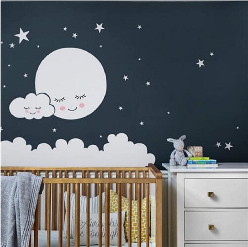 Beautiful Moon stars Wall Deca - Baby Nursery Vinyl Wall Stickers 리뷰 및 가격